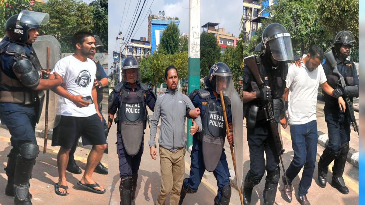 नयाँ बानेश्वरमा प्रदर्शनमा उत्रिएका युवाहरूलाई धमाधम पक्राउ गर्दै प्रहरी