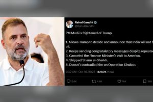 राहुल गान्धीको आरोप- ‘प्रधानमन्त्री मोदी ट्रम्पसँग डराउँछन्’