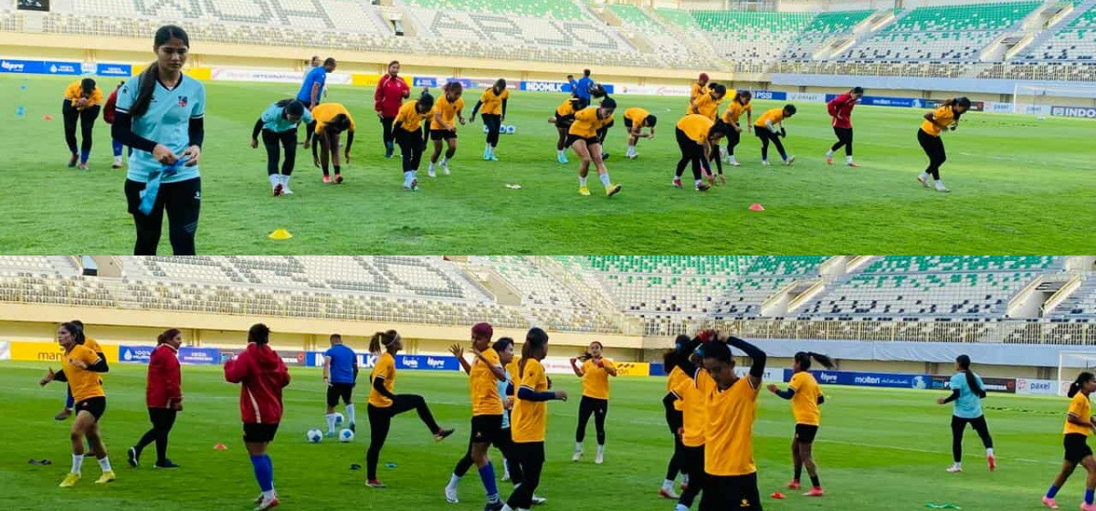 अन्तर्राष्ट्रिय मैत्रीपूर्ण फुटबल : नेपाली राष्ट्रिय महिला फुटबल टोली इन्डोनेसियासँग खेल्दै