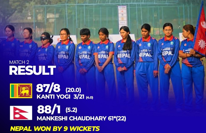 नेत्रहीन महिला टी–२० विश्वकपमा नेपालकाे विजयी शुरुआत